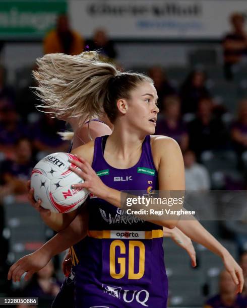 Kim Jenner of Firebirds competes during the round four Super Netball match against Giants at Nissan Arena on August 15, 2020 in Brisbane, Australia.