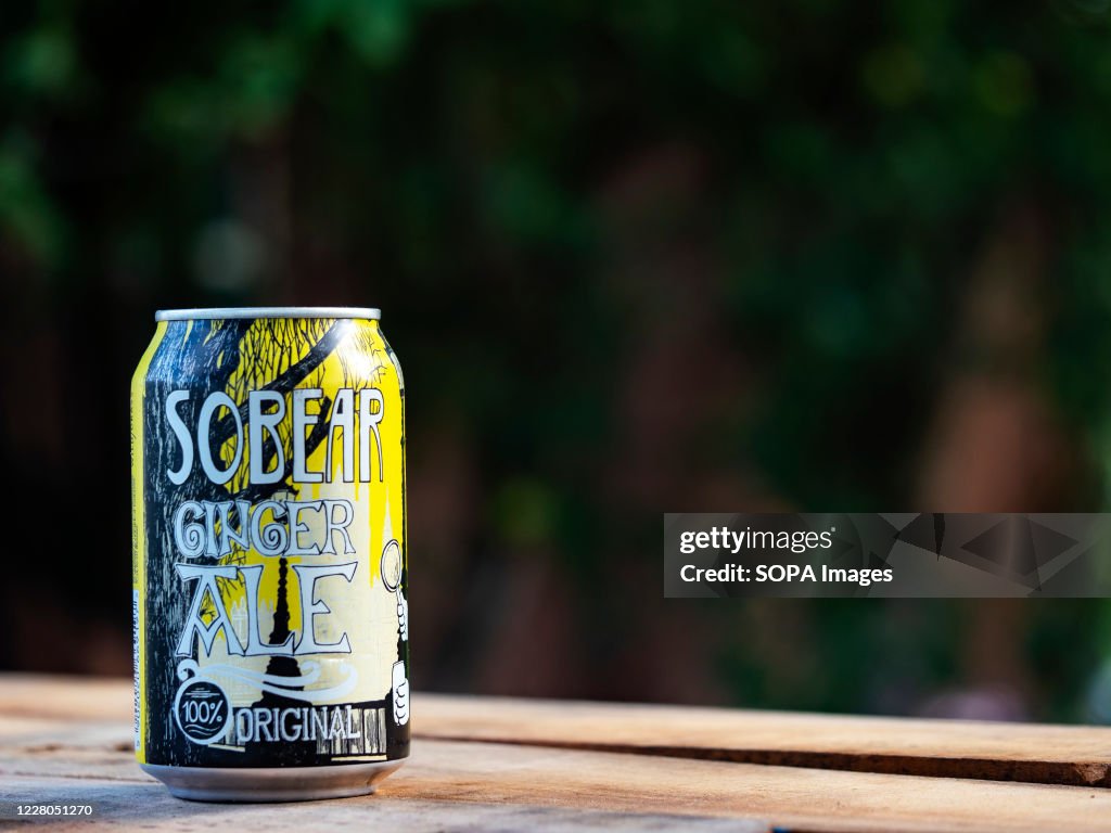 In this photo illustration a Sobear Ginger Ale Premium soft...