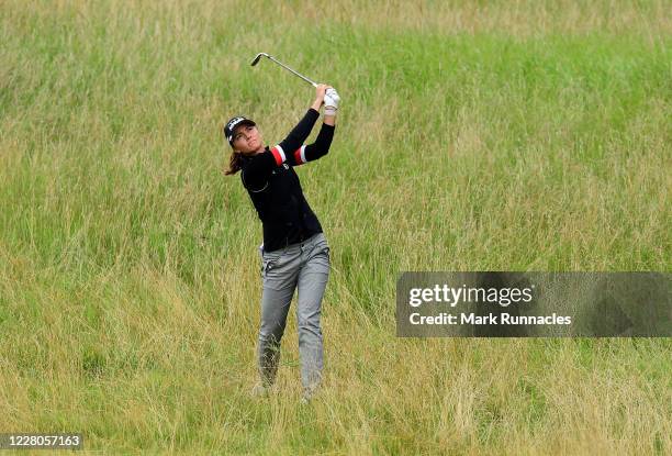 Klara Spilkova of Czech Republic plays her second shot at the 17th hole during day three of the Aberdeen Standard Investments Ladies Scottish Open at...