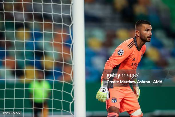 Anthony Lopes of Olympique Lyonnais during the UEFA Champions League Quarter Final match between Manchester City and Lyon at Estadio Jose Alvalade on...
