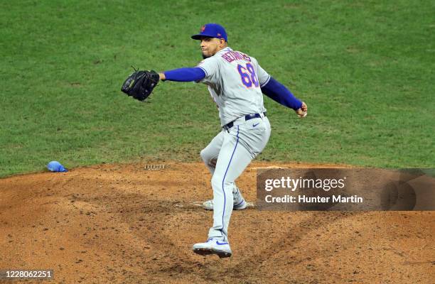 Dellin Betances of the New York Mets throws a pitch in the eighth inning during a game against the Philadelphia Phillies at Citizens Bank Park on...