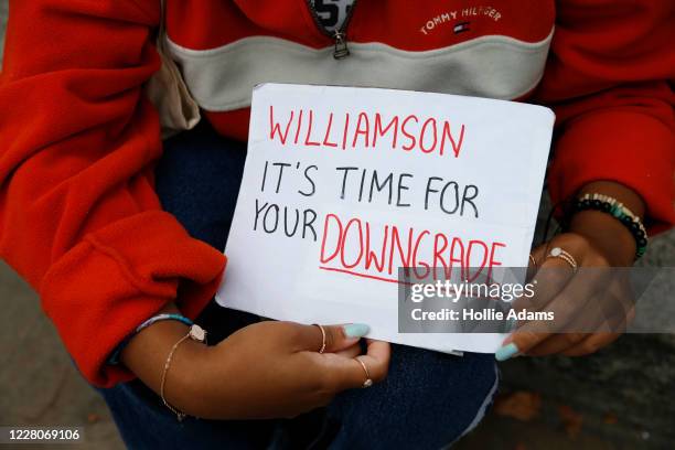 Students take part in an A-Level results protest opposite Downing Street on August 16, 2020 in London, England.