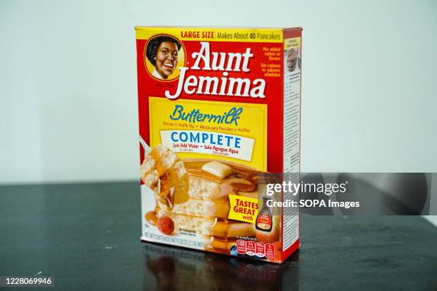 In this photo illustration an Aunt Jemima product seen on a table. The company is going to give its 130 year old Aunt Jemima brand a new look...