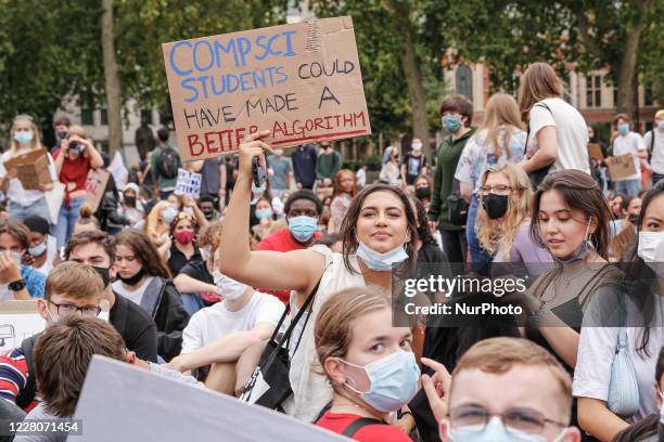 Youth protests at Parliament square against a new exam rating system which has been introduced in British education system - London, England on...