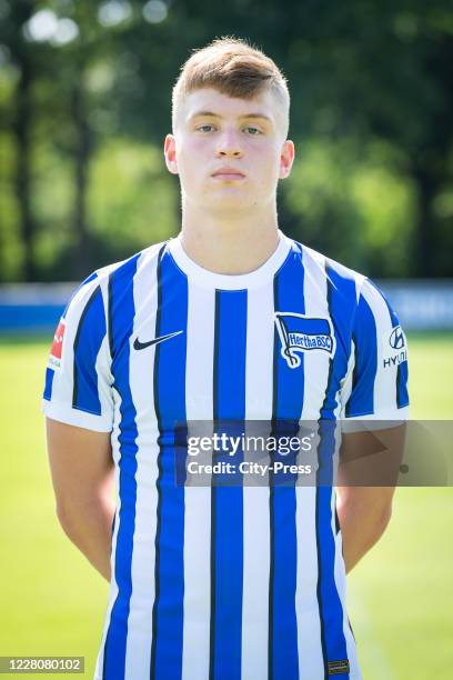 Luca Netz of Hertha BSC during the team presentation on August 17, 2020 in Berlin, Germany.