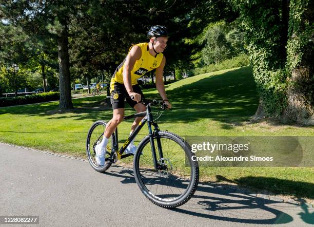 Erling Haaland of Borussia Dortmund on his way to a training session as part of the training camp on August 16, 2020 in Bad Ragaz, Switzerland.