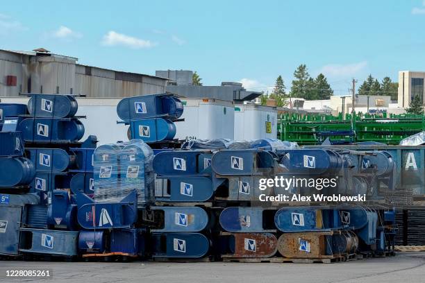 Mailboxes from across the country are stored outside of Hartford Finishing Inc. Where they will be refurbished or repaired on August 17, 2020 in...