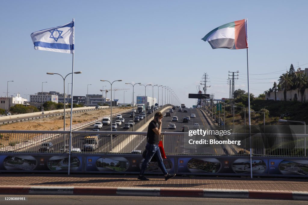 Israeli And U.A.E. Flags Side by Side as Peace Moves Intensify