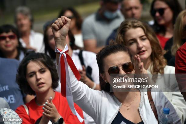 Opposition supporters gather outside a pre-trial detention centre, where Sergei Tikhanovsky - opposition figure Svetlana Tikhanovskaya's jailed...