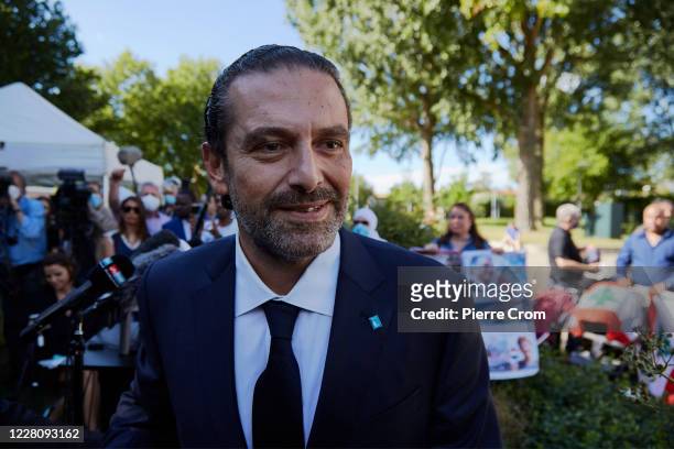 Former Prime Minister Saad Hariri waves the Lebanon Tribunal on August 18, 2020 in The Hague, Netherlands. The Special Tribunal for Lebanon delivered...