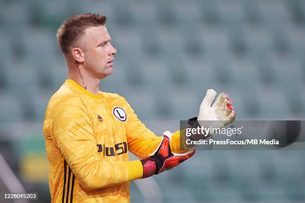 Artur Boruc of Legia reacts during UEFA Champions League First Qualifying Round match between Legia Warsaw and Linfield at Stadion Wojska Polskiego...