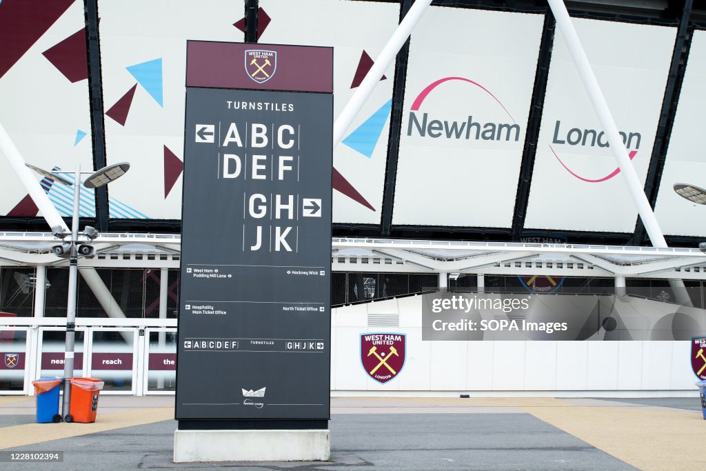 West Ham United signage at the  Olympic stadium  in the...