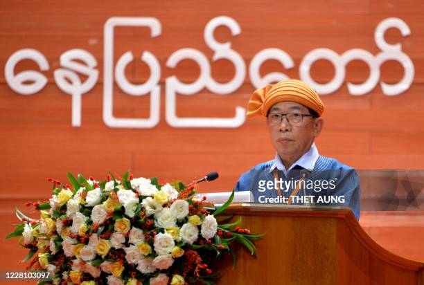 Chairman of the Restoration Council of Shan State Yawd Serk speaks during the opening ceremony of the 4th Union Peace Conference at the Myanmar...