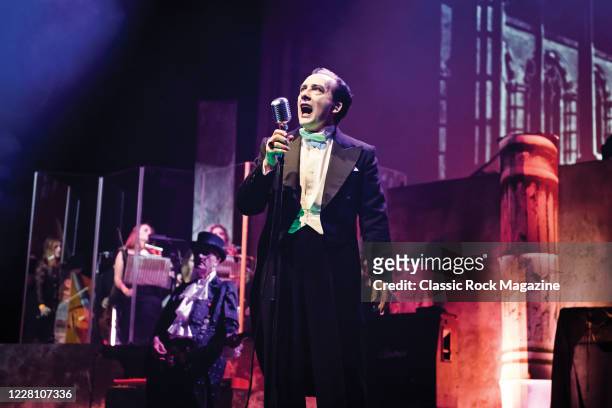 Vocalist Dave Vanian of English punk rock group The Damned performing live on stage at The Palladium in London, on October 28, 2019.