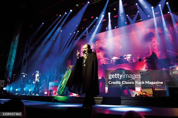 Vocalist Dave Vanian of English punk rock group The Damned performing live on stage at The Palladium in London, on October 28, 2019.