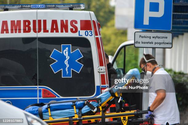 An ambulance seen outside the University Children's Hospital in Krakow-Prokocim. On August 18 in Krakow, Poland.