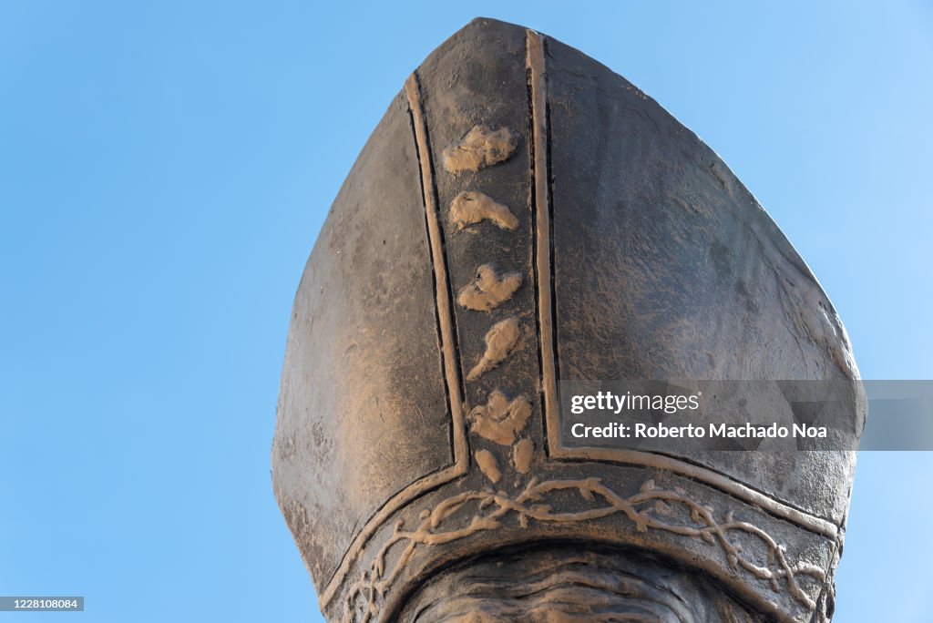 Detail of the Pope John Paul II bronze statue or sculpture...