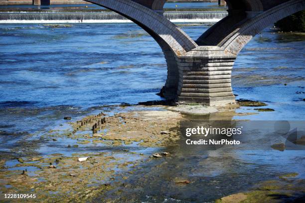 Pile is seen on the Garonne' river.The Garonne river is near its record low levels due to a lack of rain since the beginning of 2020 and a scorching...