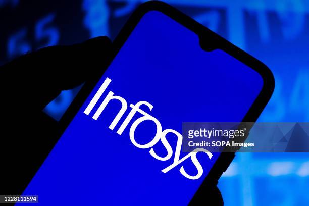 In this photo illustration the Infosys Limited logo seen displayed on a smartphone.