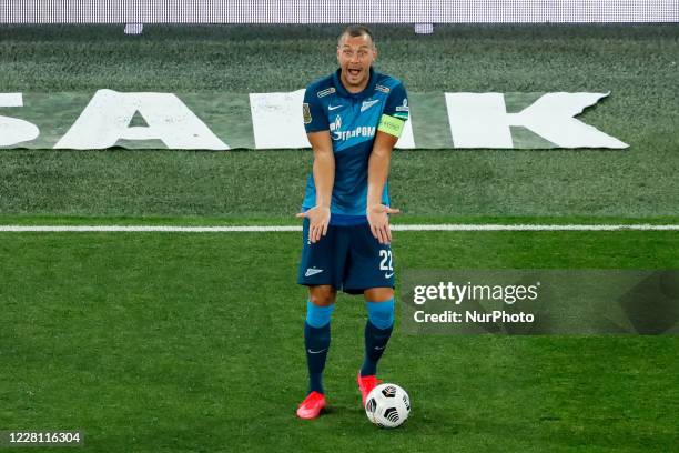 Artem Dzyuba of Zenit Saint Petersburg reacts during the Russian Premier League match between FC Zenit Saint Petersburg and PFC CSKA Moscow on August...