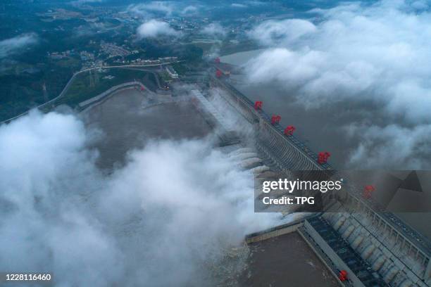 Three Gorges Dam discharges flood on 19th August, 2020 in Zigui,Hubei,China