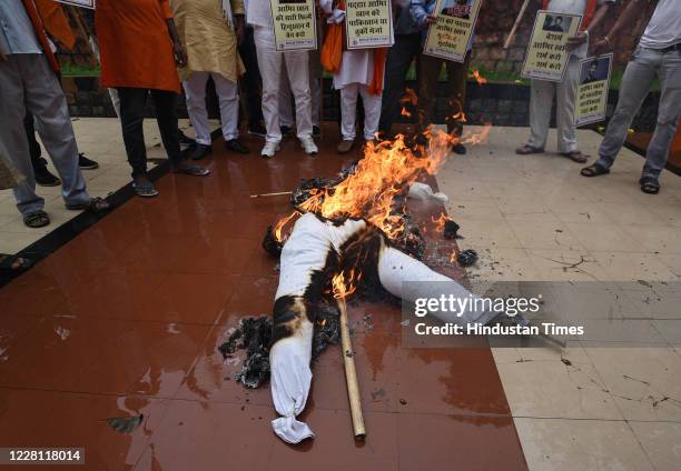 Members of United Hindu Front burn an effigy of Bollywood actor Aamir Khan to protest against his visit to Turkey, at Hindu Mahasabha, Mandir Marg,...