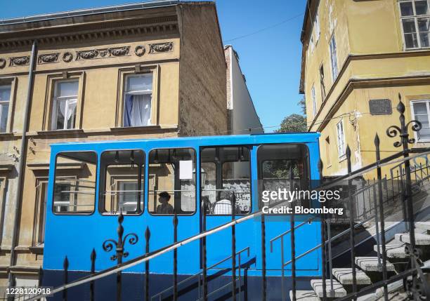 Funicular tram operates between buildings in Zagreb, Croatia, on Thursday, Aug. 20, 2020. The Adriatic nation and Bulgaria got the green light to...
