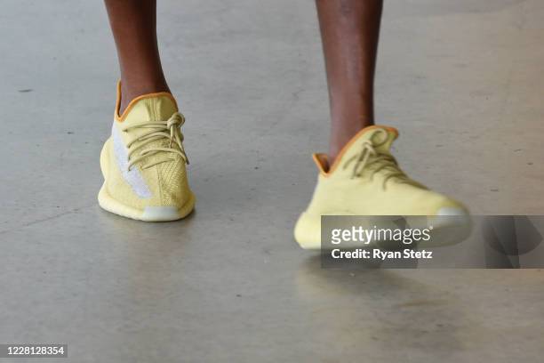 The sneakers of Dwight Howard of the Los Angeles Lakers arriving to the arena before Round One, Game Two of the NBA Playoffs against the Portland...