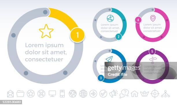 five step round process infographic circles - concentric circle graph stock illustrations