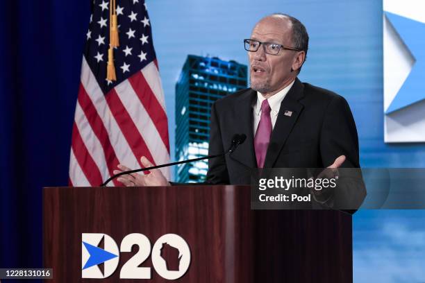 Democratic National Committee Chairman Tom Perez speaks during the virtual Democratic National Convention at the Wisconsin Center on August 20, 2020...