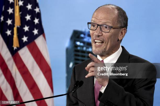 Tom Perez, chairman of the Democratic National Committee, speaks during the virtual Democratic National Convention in Milwaukee, Wisconsin, U.S., on...