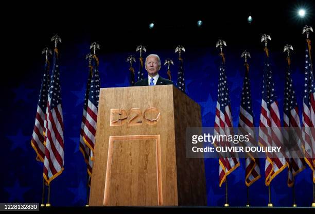 Former vice-president and Democratic presidential nominee Joe Biden accepts the Democratic Party nomination for US president during the last day of...