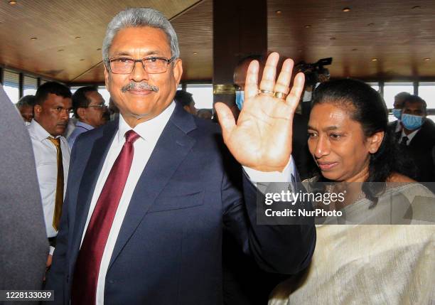 Sri Lankan president Gotabaya Rajapaksa and his wife Ioma Rajapaksa leave after attending the inaugural session of the new parliament at Colombo, Sri...