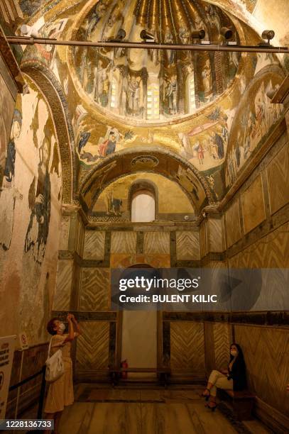 Tourists visit the Chora or Kariye Museum, formally the Church of the Holy Saviour, a medieval Byzantine Greek Orthodox church, on August 21 in the...