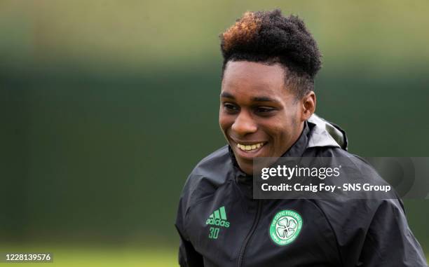 Jeremie Frimpong during a Celtic training session at Lennoxtown on August 21 in Glasgow, Scotland.