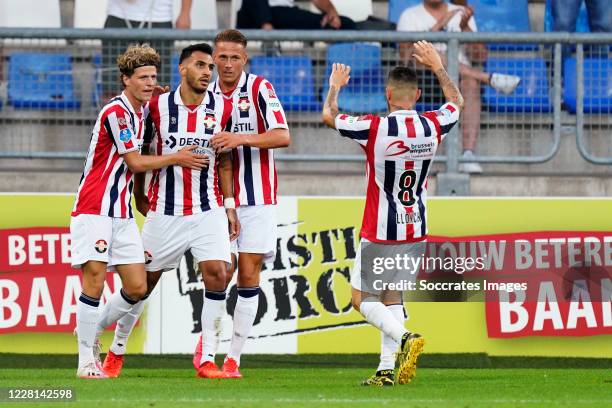 Vangelis Pavlidis of Willem II celebrates 1-1 with Jasper Dahlhaus of Willem II, Paul Gladon of Willem II, Pol Llonch of Willem II during the Club...