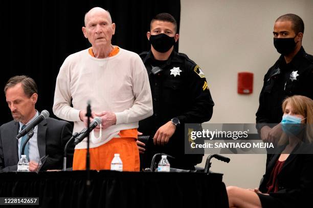 Joseph James DeAngelo, Jr., speaks at his sentencing hearing held in Sacramento, California, on August 21, 2020. - DeAngelo, a former policeman...