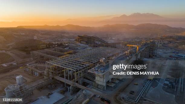 Aerial view of the copper concentrate plant of the Mining Society of Cerro Verde, in Yarabamba, Arequipa, in southern Peru, one of Peru's largest...