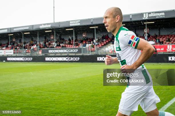 Dutch winger Arjen Robben of FC Groningen plays during the match between Almere City FC and FC Groningen at the Yanmar Stadium on August 22, 2020 in...