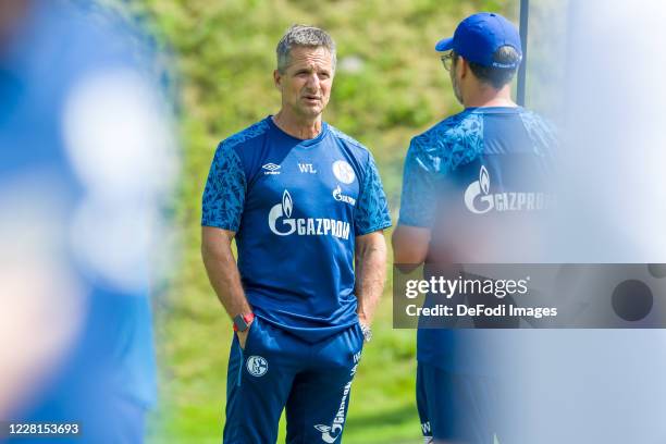 Athletic coach Werner Leuthard of FC Schalke 04 looks on during the FC Schalke 04 Training Camp on August 22, 2020 in Laengenfeld, Austria.