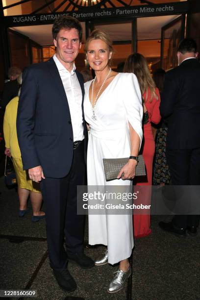 Veronica Ferres and her husband Carsten Maschmeyer attend the play of "Jedermann" during the Salzburg Festival 2020 at Salzburg State Theatre on...