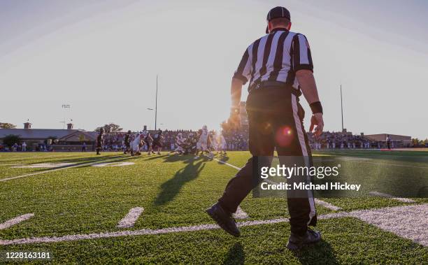 High school referee is seen during the Kokomo Wildkats and Western Panthers game at Kokomo High School on August 22, 2020 in Kokomo, Indiana.