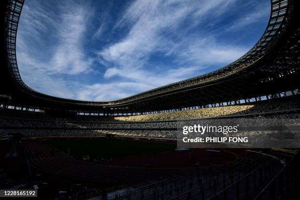 General view shows the National Stadium after the Golden Grand Prix 2020 athletics event in Tokyo on August 23, 2020. - Japan's top athletes put the...