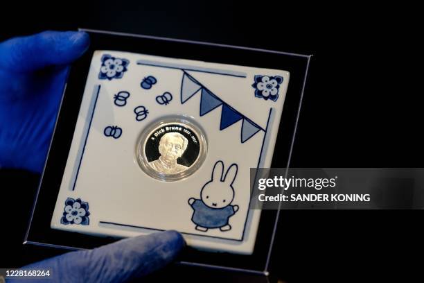 Ceremonial coinage representing cartoon character little rabbit Miffy is shown in Houten on August 23 in honor of the 65th birthday of the rabbit...