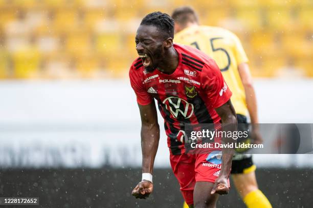 Blair Turgott of Ostersunds FK reacts after scoring the 0-1 goal during the Allsvenskan match between IF Elfsborg and Ostersunds FK at Boras Arena on...