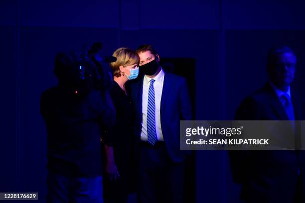 Outgoing Conservative Leader Andrew Scheer waits with wife Jill Scheer to deliver a speech at the Conservative party of Canada 2020 Leadership...