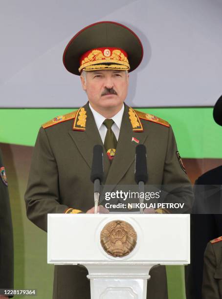 Belarus' President Alexander Lukashenko speaks on July 3, 2011 in Minsk during a military parade in celebration of Independence Day marking the...