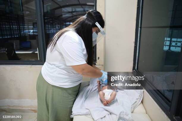 Day-old Syrian baby Mutaz with fish scale disease is seen in Hatay, Turkey on August 24, 2020. Baby Mutaz were brought to Turkey with his family, who...