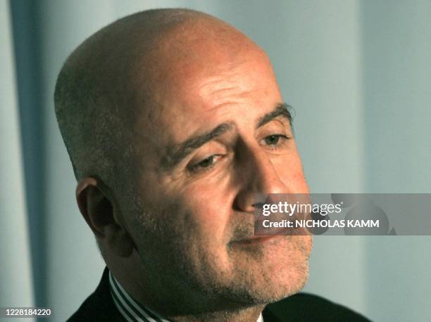 Special envoy to Cyprus Alvaro de Soto addresses a press conference in Nicosia 24 April 2004, after the Greek and Turkish communities voted in...