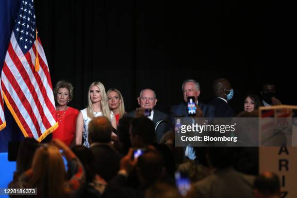 Ivanka Trump, senior adviser to President Trump, from second left, Kayleigh McEnany, White House press secretary, Sonny Perdue, U.S. Secretary of...